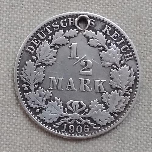 Германия ½ марки, 1906 г "D", серебро