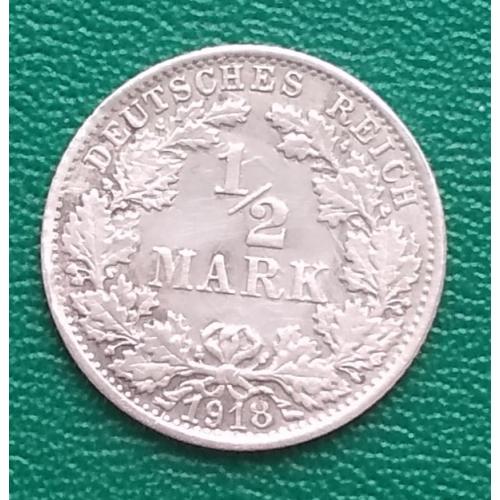 Германия ½ марки, 1918 г, "F" - Штутгарт, серебро