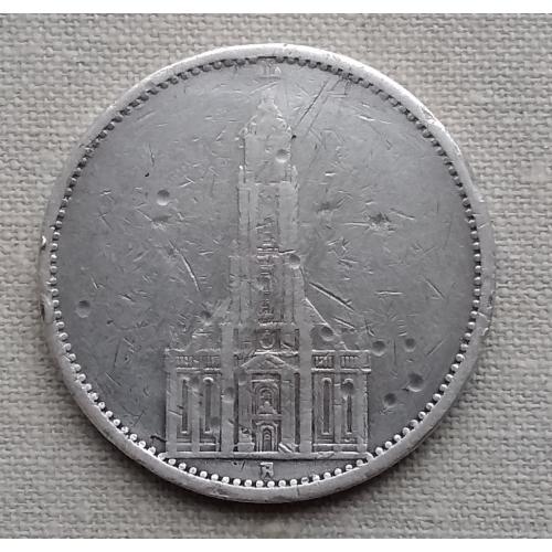 Германия - Третий рейх 5 рейхсмарок, 1935 г,  "A",  Гарнизонная церковь в Потсдаме, серебро