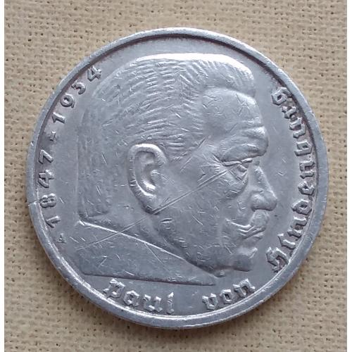 Германия - Третий рейх 5 рейхсмарок, 1938 г,  "A" - Берлин, серебро