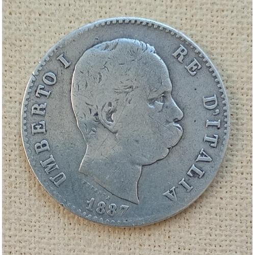 Италия 1 лира, 1887 г, серебро