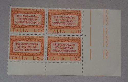  Италия 1974 г - 2000 лет со дня смерти Варрона Реатинского, квартблок, поле справа