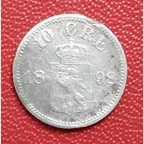 Норвегия 10 эре, 1898 г, серебро