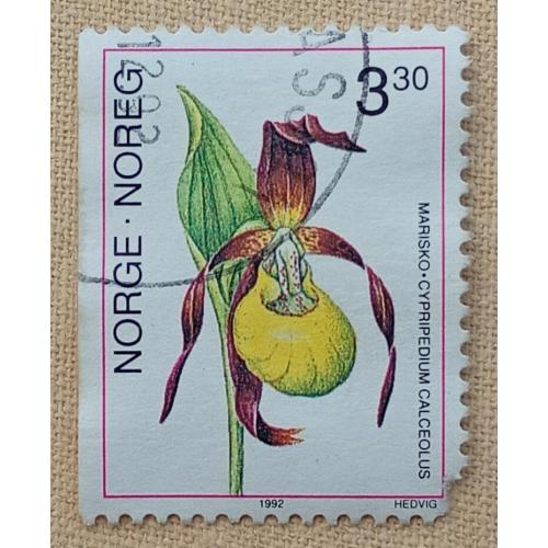Норвегия 1992 г - Орхидеи. Cypripedium calceolus (Башмачок настоящий или Венерин башмачок), гаш
