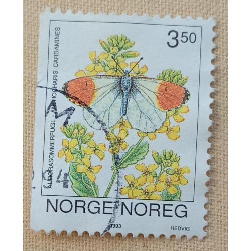 Норвегия 1993 г - Бабочки. Зорька, или аврора (Anthocharis cardamines), гаш