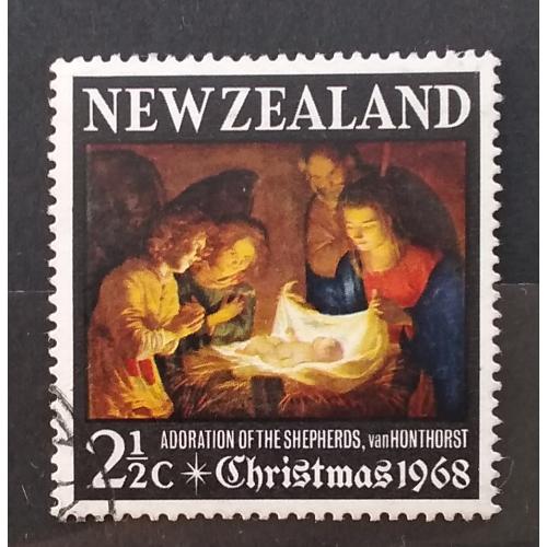 Новая Зеландия 1968 г - Рождество. Поклонение Младенцу, Г. Ван Хонтхорст, гаш