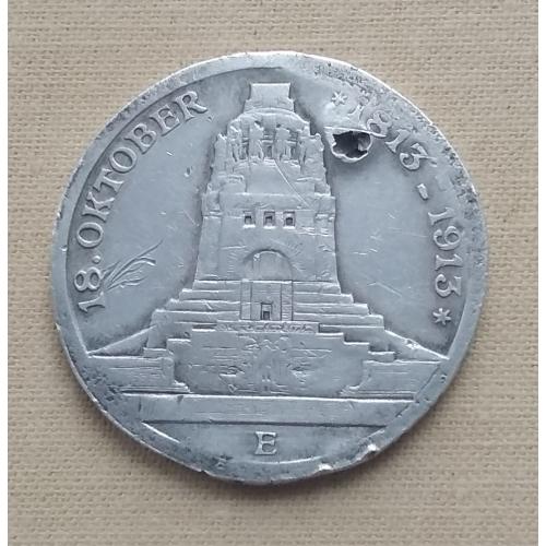 Саксония, Германская империя  3 марки 1913 г - 100 лет Битве народов, серебро