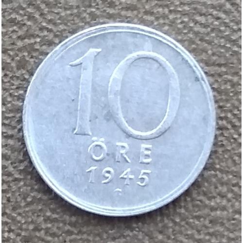 Швеция 10 эре, 1945 г,  "G" серебро