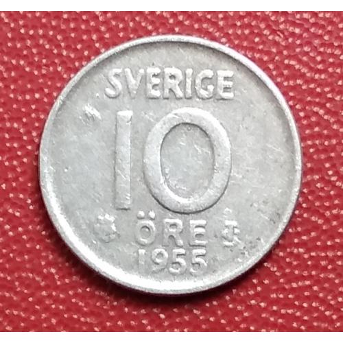 Швеция 10 эре, 1955 г, серебро
