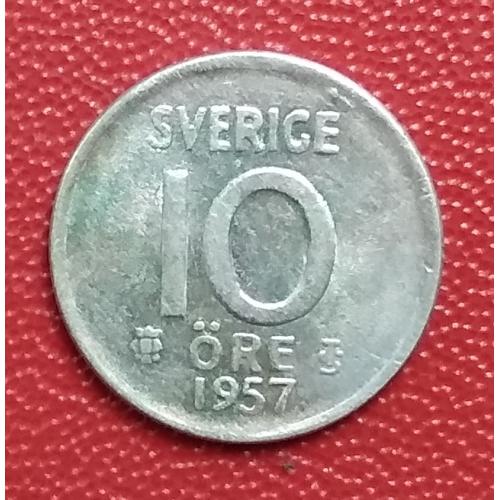 Швеция 10 эре, 1957 г, серебро