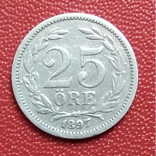 Швеция 25 эре, 1897 г, серебро