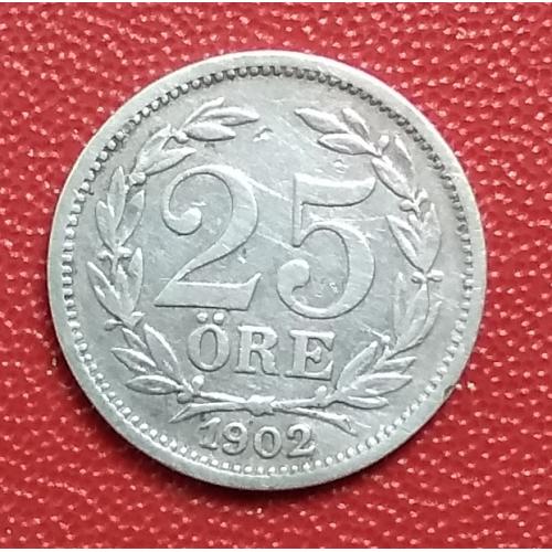 Швеция 25 эре, 1902 г, серебро