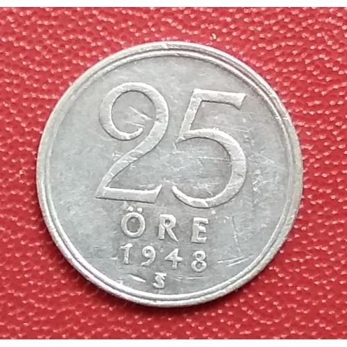 Швеция 25 эре, 1948 г, серебро