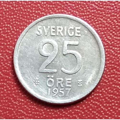 Швеция 25 эре, 1957 г, серебро