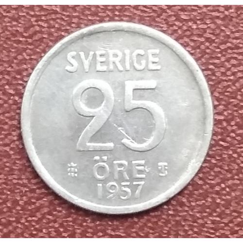 Швеция 25 эре, 1957 г, серебро