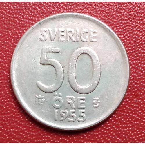 Швеция 50 эре, 1955 г, серебро