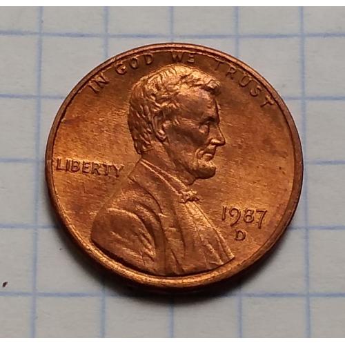 США 1 цент,  1987 г   D