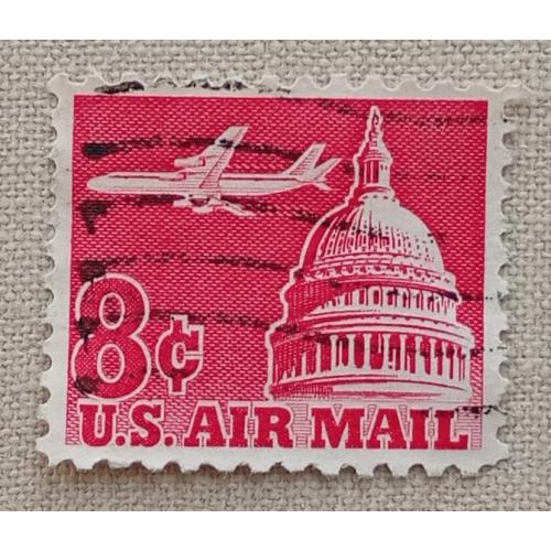 США 1962 г - Авиапочта. Реактивный самолет над Капитолием, гаш