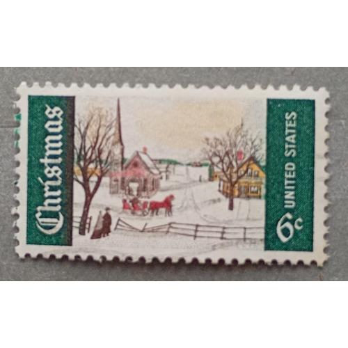 США 1969 г - Рождество.  «Зимнее воскресенье в Норвее, штат Мэн», гаш