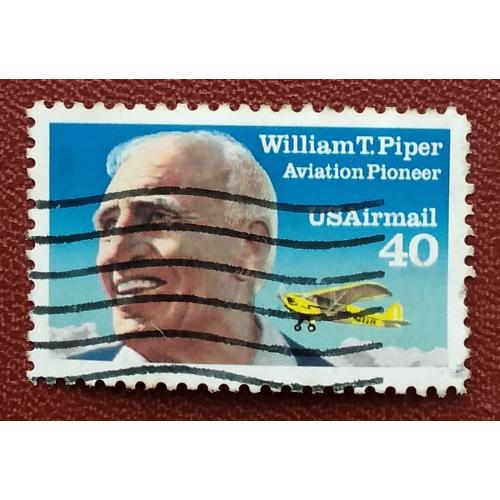 США 1991 г - Авиапочта, самолёт. Уильям Пайпер, гаш