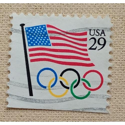 США 1991 г - Флаг США и олимпийские кольца, гаш