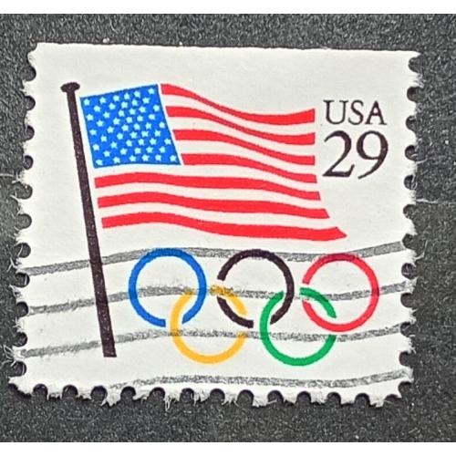 США 1991 г - Флаг США и Олимпийские кольца, гаш