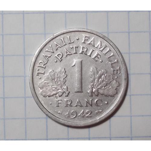 Франция 1 франк 1942 режим Виши сохран