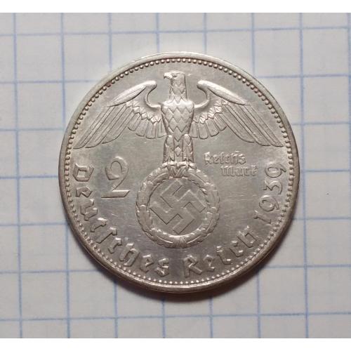 Германия 3 рейх 2 марки 1937 F серебро