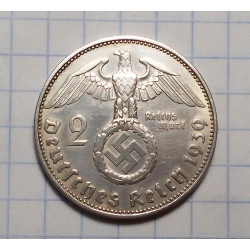 Германия 3 рейх 2 марки 1938  J серебро
