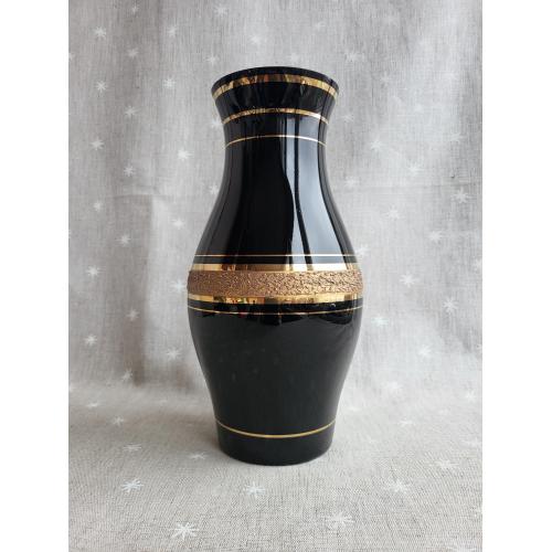 Ваза, Богемское чёрное стекло 1950–70-е, Чехословакия Позолота 