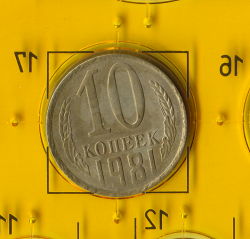 Демонетизированная обиходная монета СССР номиналом 10 копеек 1981 года.