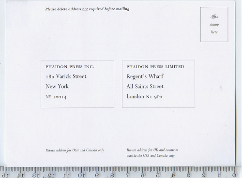 Доставна картка-доручення видавництва «Phaidon», 2011 року.