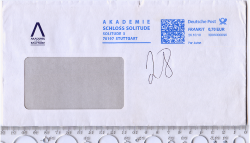 Конверт «Deutsche Post» от Akademie Schloss Solitude / Академии Замка Солитюд в Штутгарте. 