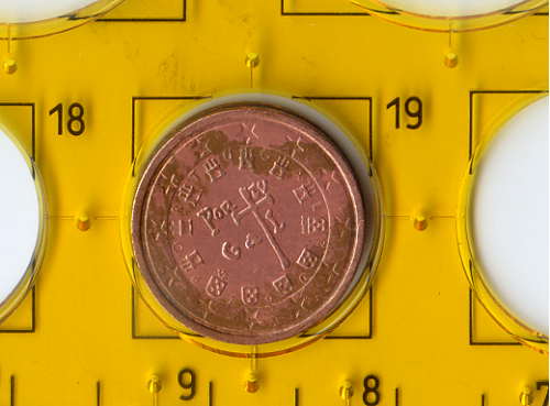 Обиходная монета 2 евроцента, Монетный двор Португалии в Лиссабоне, 2002.