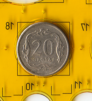 Повсякденна монета 2006 року номіналом 20 грошей Республіки Польща.