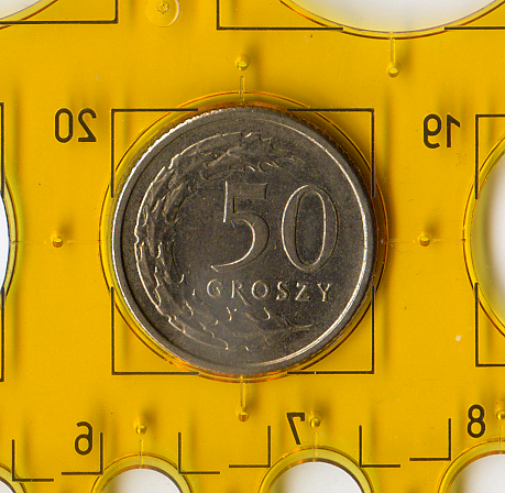 Повсякденна монета 2012 року номіналом 50 грошей Республіки Польща. 
