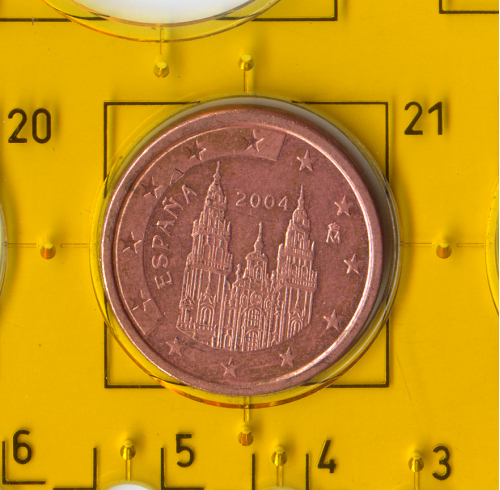 Обиходная монета 5 евроцента, Королевский монетный двор Испании в Мадриде, 2004.