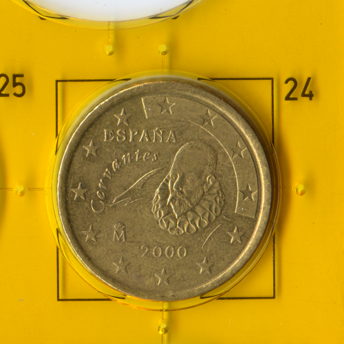 Обиходная монета номиналом в 50 евроцентов, Королевский монетный двор Испании в Мадриде, 2000.