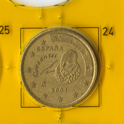 Обиходная монета номиналом в 50 евроцентов, Королевский монетный двор Испании в Мадриде, 2001.