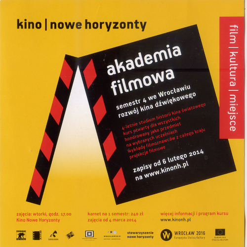 Программка 2014 г. на польском языке курсов «Академия кино» в кинотеатре «Nowy Horyzonty».