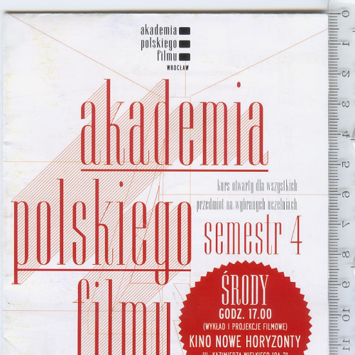 Раскладная программка 2014 г. курсов «Академия польского кино» в кинотеатре «Nowy Horyzonty».