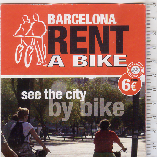 Розкладний буклет-путівник з туристичної оренди велосипедів у Барселоні 2011 року.