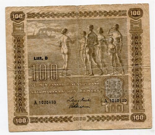 100 марок 1939 р. Фінляндія.