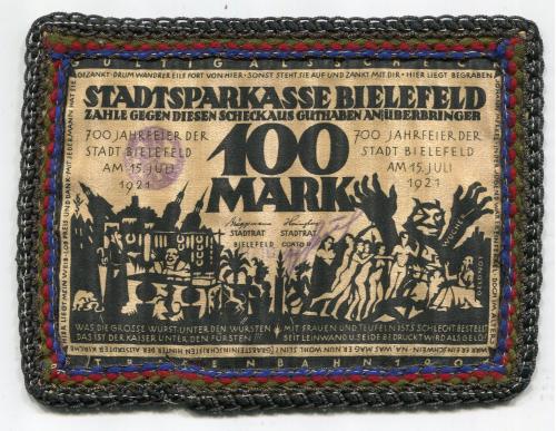 100 марок на шовку. Німеччина 1921 р.