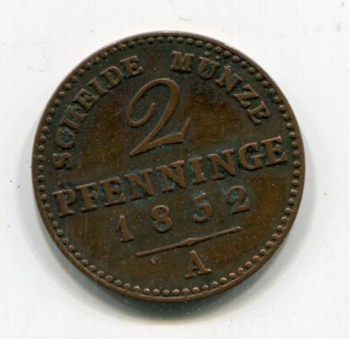 2 пфенінґи 1852 р. Прусія.