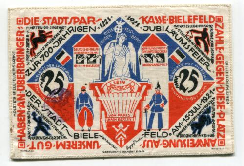 25 марок. Бон на тканині. 1921 р. Німеччина.