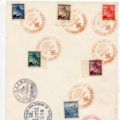 Філателістичний лист Чехія-Моравія. Печатки свастика 1938, 1940 рр.