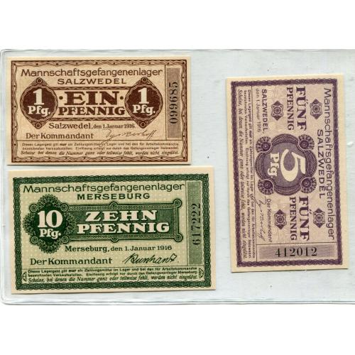 Комплект 1,10,5 пфенніґів 1916 р. Німеччина, табір полонених Мерсербурґ.