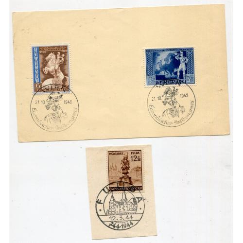 Комплект 3 марки наклеєні ІІІ Райх, 1942, 1944 рр.