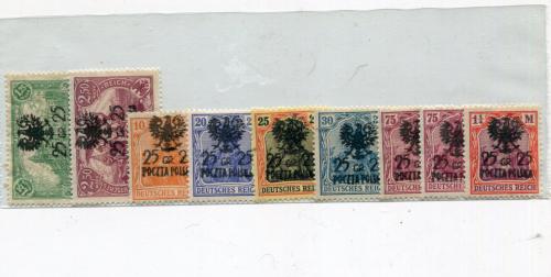 Комплект німецькі марки, польський надрук 1918/19 рр.